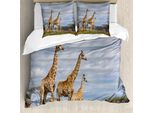 Abakuhaus Africa Set Copripiumino Per Letti Matrimoniali, Famiglia Di Giraffe In Savenne, Antiacaro, Adatto A Chi Soffre Di Allergie, Con Federe, Viola Pallido, Marrone Chiaro E Verde Lime