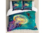 Abakuhaus Copripiumino Fantasia, Medusa Sottomarino, Antiacaro, Adatto A Chi Soffre Di Allergie, Con Federe, 155 Cm X 220 Cm - 80 X 80 Cm, Verde Acqua Viola