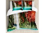 Abakuhaus Copripiumino Waterfall, Fall Forest Oaks, Antiacaro, Adatto A Chi Soffre Di Allergie, Con Federe, 200 Cm X 200 Cm - 80 X 80 Cm, Rosso E Blu
