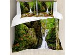 Abakuhaus Copripiumino Waterfall, Primavera Waterfall Natura, Antiacaro Adatto A Chi Soffre Di Allergie Con Federe, 200 Cm X 200 Cm - 80 X 80 Cm, Verde E Bianco