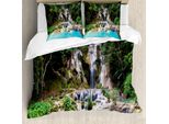 Abakuhaus Copripiumino Waterfall, Laos Vietnamesisch See, Antiacaro E Anallergico, Con Federe, 155 Cm X 220 Cm - 80 X 80 Cm, Blu E Verde