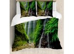 Abakuhaus Copripiumino Waterfall, Waterfall Forest, Antiacaro, Adatto A Chi Soffre Di Allergie, Con Federe, 200 Cm X 200 Cm - 80 X 80 Cm, Verde E Marrone