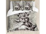 Abakuhaus Copripiumino Con Tatuaggi, Guerriero Vichingo Fugace, Antiacaro, Adatto A Chi Soffre Di Allergie, Con Federe, 200 Cm X 200 Cm - 80 X 80 Cm, Grigio E Bianco