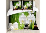 Abakuhaus Copripiumino Spa, Pietre E Orchidee, Antiacaro, Adatto A Chi Soffre Di Allergie, Con Federe, 200 Cm X 200 Cm - 80 X 80 Cm, Bianco, Verde E Nero