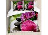 Copripiumino Abakuhaus Spa, Pietre Nere Asiatiche, Antiacaro, Adatto A Chi Soffre Di Allergie, Con Federe, 200 Cm X 200 Cm - 80 X 80 Cm, Fucsia, Nero E Verde