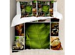 Copripiumino Abakuhaus Spa, Motivo Botanico Con Piante, Antiacaro E Anallergico, Con Federe, 200 Cm X 200 Cm - 80 X 80 Cm, Verde, Bianco E Marrone