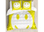 Abakuhaus Copripiumino Giallo, Faccina Sorridente Gialla, Antiacaro, Adatto A Chi Soffre Di Allergie, Con Federe, 200 Cm X 200 Cm - 80 X 80 Cm, Giallo E Bianco