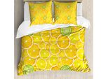 Abakuhaus Copripiumino Giallo, Cerchi Arancione Limone, Antiacaro, Adatto A Chi Soffre Di Allergie, Con Federe, 200 Cm X 200 Cm - 80 X 80 Cm, Giallo, Bianco E Verde