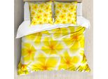 Abakuhaus Copripiumino Giallo, Fiori Di Plumeria, Antiacaro, Adatto A Chi Soffre Di Allergie, Con Federe, 200 Cm X 200 Cm - 80 X 80 Cm, Giallo E Bianco