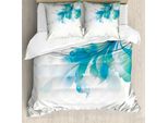 Abakuhaus Copripiumino Astratto, Blu Sfumato Con Fiori, Antiacaro, Adatto A Chi Soffre Di Allergie, Con Federe, 155 Cm X 220 Cm - 80 X 80 Cm, Azzurro Pallido Bianco