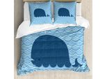 Abakuhaus Set Copripiumino Per Letto Matrimoniale, Motivo Onde Con Animali Marini, Antiacaro, Adatto A Chi Soffre Di Allergie, Con Federe, Blu