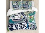 Abakuhaus Copripiumino Wal, Isola Delle Balene Con Palma, Antiacaro, Adatto A Chi Soffre Di Allergie, Con Federe, 200 Cm X 200 Cm - 80 X 80 Cm, Blu Rosa E Verde