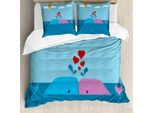 Abakuhaus Copripiumino Wal, Amanti Delle Balene Nell'oceano, Antiacaro Adatto A Chi Soffre Di Allergie Con Federe, 155 Cm X 220 Cm - 80 X 80 Cm, Blu E Rosa