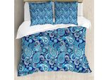 Abakuhaus Copripiumino Paisley, Fiori E Foglie, Antiacaro, Adatto A Chi Soffre Di Allergie, Con Federe, 155 Cm X 220 Cm - 80 X 80 Cm, Blu