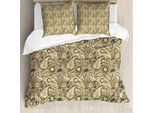 Abakuhaus Copripiumino Paisley, Strisce Floreali, Antiacaro, Adatto A Chi Soffre Di Allergie, Con Federe, 155 Cm X 220 Cm - 80 X 80 Cm, Marrone, Nero E Bianco