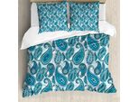 Abakuhaus Copripiumino Paisley, Strisce Oceaniche E Fiori, Antiacaro, Adatto A Chi Soffre Di Allergie, Con Federe, 200 Cm X 200 Cm - 80 X 80 Cm, Blu E Bianco