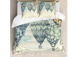 Abakuhaus Copripiumino Vintage, Palloncini Nel Cielo, Antiacaro, Adatto A Chi Soffre Di Allergie, Con Federe, 200 Cm X 200 Cm - 80 X 80 Cm, Verde Blu