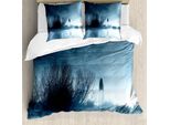 Abakuhaus Horror Haus Copripiumino, Notte Nella Nebbia Della Foresta, Antiacaro, Adatto A Chi Soffre Di Allergie, Con Federe, 200 Cm X 200 Cm - 80 X 80 Cm, Blu