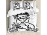 Abakuhaus Copripiumino Con Tatuaggi, Stile Sketch Clessidra, Antiacaro, Adatto A Chi Soffre Di Allergie, Con Federe, 155 Cm X 220 Cm - 80 X 80 Cm, Bianco E Nero