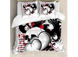 Abakuhaus Copripiumino Con Tatuaggi, Teschi, Aquile E Cuori, Antiacaro, Adatto A Chi Soffre Di Allergie, Con Federe, 200 Cm X 200 Cm - 80 X 80 Cm, Nero, Bianco E Rosso