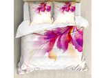 Abakuhaus Copripiumino Astratto, Motivi Floreali E Foglie, Antiacaro, Adatto A Chi Soffre Di Allergie, Con Federe, 155 Cm X 220 Cm - 80 X 80 Cm, Viola, Rosa E Beige