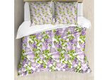 Abakuhaus Copripiumino Mauve, Botanic Primavera Piante, Antiacaro Adatto A Chi Soffre Di Allergie Con Federe, 155 Cm X 220 Cm - 80 X 80 Cm, Viola Verde