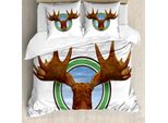 Abakuhaus Copripiumino Elch, Northern Fauna Deer, Antiacaro, Adatto A Chi Soffre Di Allergie, Con Federe, 200 Cm X 200 Cm - 80 X 80 Cm, Verde Marrone