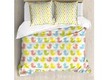 Abakuhaus Set Copripiumino Con Paperella Da Bagno Per Letti Matrimoniali, Arte Infantile Colorata, Antiacaro, Adatto A Chi Soffre Di Allergie, Con Federe, Giallo, Verde, Rosa E Blu