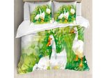 Abakuhaus Copripiumino Con Paperelle Di Gomma, Goose Farm See Pflanzen, Antiacaro, Adatto A Chi Soffre Di Allergie, Con Federe, 200 Cm X 200 Cm - 80 X 80 Cm, Verde E Bianco