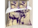 Abakuhaus Copripiumino Elch, Hipster Deer Con Macchina Fotografica, Antiacaro, Adatto A Chi Soffre Di Allergie, Con Federe, 200 Cm X 200 Cm - 80 X 80 Cm, Viola Beige