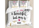 Abakuhaus Copripiumino San Valentino, Parole Romantiche, Antiacaro, Adatto A Chi Soffre Di Allergie, Con Federe, 200 Cm X 200 Cm - 80 X 80 Cm, Bianco-Nero-Rosa