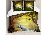 Abakuhaus Copripiumino Unicorno, Fantasy Forest, Antiacaro, Adatto A Chi Soffre Di Allergie, Con Federe, 155 Cm X 220 Cm - 80 X 80 Cm, Verde Bianco