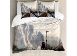 Abakuhaus Copripiumino Con Motivo A Vapore, Scena Nevosa, Antiacaro, Adatto A Chi Soffre Di Allergie, Con Federe, 200 Cm X 200 Cm - 80 X 80 Cm, Grigio Chiaro