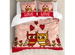 Abakuhaus Copripiumino San Valentino, Gufi Amore Cuore, Antiacaro, Adatto A Chi Soffre Di Allergie, Con Federe, 200 Cm X 200 Cm - 80 X 80 Cm, Rosa, Rosso, Giallo