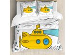 Abakuhaus Copripiumino Giallo A Forma Di Sottomarino, Ocean Bubbles, Antiacaro, Adatto A Chi Soffre Di Allergie, Con Federe, 200 Cm X 200 Cm - 80 X 80 Cm, Bianco, Giallo, Blu
