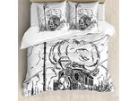 Abakuhaus Copripiumino Con Motivo A Locomotiva A Vapore, Antiacaro E Anallergico, Con Federe, 200 Cm X 200 Cm - 80 X 80 Cm, Bianco E Nero