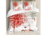 Abakuhaus Copripiumino San Valentino, Cuore-Albero-Bicicletta, Antiacaro, Adatto A Chi Soffre Di Allergie, Con Federe, 155 Cm X 220 Cm - 80 X 80 Cm, Crema Vermiglio