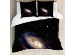 Abakuhaus Galaxis Copripiumino, Spirale Spazio-Universo, Antiacaro Adatto A Chi Soffre Di Allergie Con Federe, 155 Cm X 220 Cm - 80 X 80 Cm, Nero Beige Viola