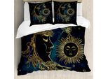 Abakuhaus Copripiumino Psichedelico, Luna Con Piume Boho, Antiacaro, Adatto A Chi Soffre Di Allergie, Con Federe, 200 Cm X 200 Cm - 80 X 80 Cm, Giallo Petrolio Blu