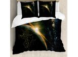 Abakuhaus Galaxis Copripiumino, Sun Rising üBer Erde, Antiacaro, Adatto A Chi Soffre Di Allergie, Con Federe, 155 Cm X 220 Cm - 80 X 80 Cm, Nero