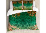 Abakuhaus Set Copripiumino Mandala Per Letti Matrimoniali, Simbolo Etnico Asiatico, Antiacaro, Adatto A Chi Soffre Di Allergie, Con Federe, Arancione Scuro, Verde, Verde Cacciatore