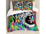 Abakuhaus Copripiumino Psichedelico, Leopardo Animali Selvatici, Antiacaro Adatto A Chi Soffre Di Allergie Con Federe, 155 Cm X 220 Cm - 80 X 80 Cm, Multicolore