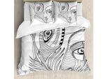Abakuhaus Copripiumino Psichedelico, Motivo Trippy, Antiacaro, Adatto A Chi Soffre Di Allergie, Con Federe, 155 Cm X 220 Cm - 80 X 80 Cm, Nero E Grigio