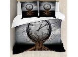 Abakuhaus Set Copripiumino Vintage Per Letti Matrimoniali, Simbolo Dell'orologio Surrealista, Antiacaro, Adatto A Chi Soffre Di Allergie, Con Federe, Grigio