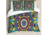 Abakuhaus Copripiumino Psichedelico, Forme Hippie Astratte, Antiacaro, Adatto A Chi Soffre Di Allergie, Con Federe, 200 Cm X 200 Cm - 80 X 80 Cm, Multicolore