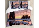 Abakuhaus Copripiumino In Legno Galleggiante, Sunset Sea Stacks Beach, Antiacaro, Adatto A Chi Soffre Di Allergie, Con Federe, 200 Cm X 200 Cm - 80 X 80 Cm, Arancione E Grigio