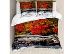 Abakuhaus Set Copripiumino Autunnale Per Letti Matrimoniali, Bosco Autunnale, Legno Galleggiante, Antiacaro, Adatto A Chi Soffre Di Allergie, Con Federe, Rosso