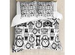 Abakuhaus Copripiumino, Hand Drawn Clocks, Antiacaro, Adatto A Chi Soffre Di Allergie, Con Federe, 200 Cm X 200 Cm - 80 X 80 Cm, Bianco E Nero