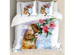 Abakuhaus Copripiumino San Valentino, Gattini, Antiacaro, Adatto A Chi Soffre Di Allergie, Con Federe, 155 Cm X 220 Cm - 80 X 80 Cm, Multicolore