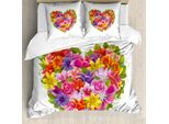Abakuhaus Copripiumino San Valentino, Fiori-Rose-Foglie, Antiacaro, Adatto A Chi Soffre Di Allergie, Con Federe, 155 Cm X 220 Cm - 80 X 80 Cm, Multicolore